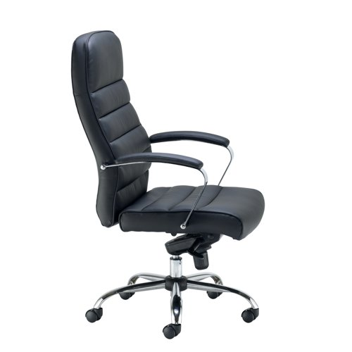 Offering comfort with a stylish and professional design, the Jemini Ares Executive Chair is upholstered in black polyurethane with a chrome base and complementary visitor frame. It has a large seat and back for added comfort with a recommended usage time of 8 hours.