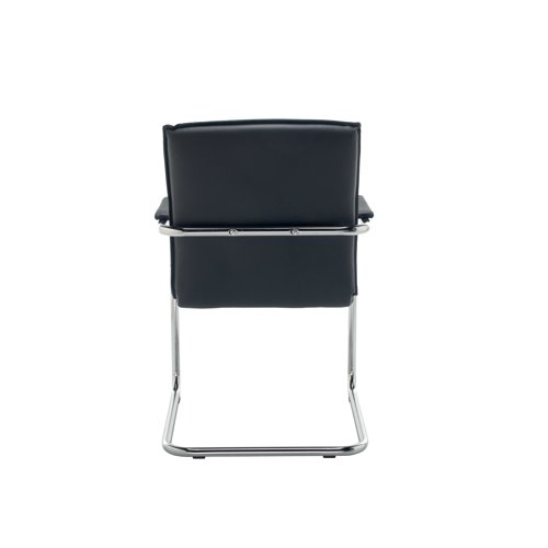 The Jemini Stratus Tuscany is a contemporary leather look executive's chair. Featuring a bright chrome cantilever base contrasted with black leather look upholstery, these chairs makes a stylish addition to any office. Supplied complete with leather look arm pads for comfort. Supplied in a pack of 2.