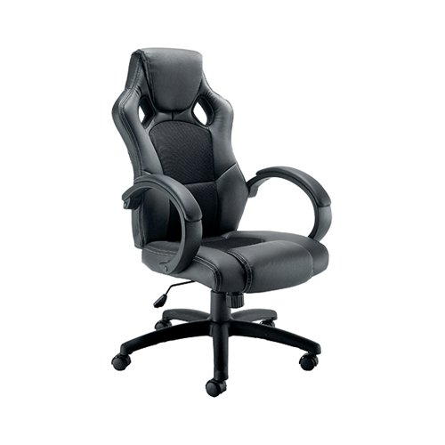 Arista Bolt Executive Racing Chair 620x670x1080-1170mm Leather Look and Mesh Back Black KF73591