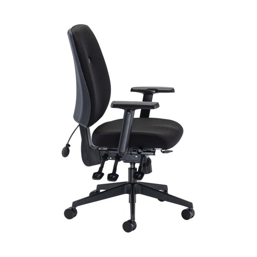 Ideal for heavy duty use, this Agility High Back Posture Chair from Cappela features a tilt tension mechanism to adjust the height and angle of the seat and back. The tri-curve backrest includes inflatable lumbar support and the front flex seat offers more support than the waterfall design, taking even more pressure off the back of the legs. This black chair comes with black multi-functional arms included as standard.