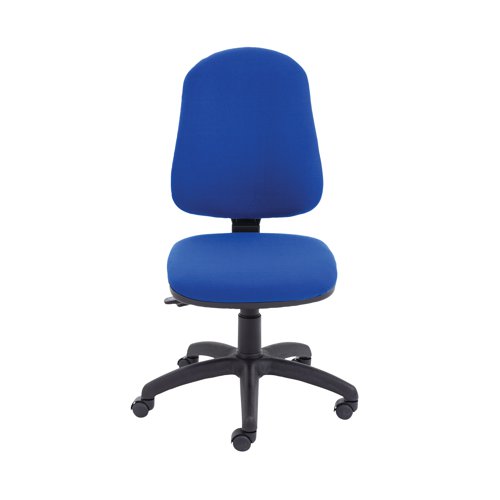 This Jemini Teme Deluxe Operator Chair has a high back for improved comfort and posture for up to 8 hours at your desk. The asynchro mechanism allows you to adjust the height of both the seat and back, with the angle either fixed or free floating. The padded seat and back are upholstered in blue fabric and the chair comes on a black plastic 5 castor base (an optional chrome base is available separately).