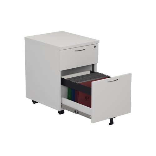 Jemini 2 Drawer Mobile Pedestal 404x500x595mm White KF74147 - VOW - KF74147 - McArdle Computer and Office Supplies