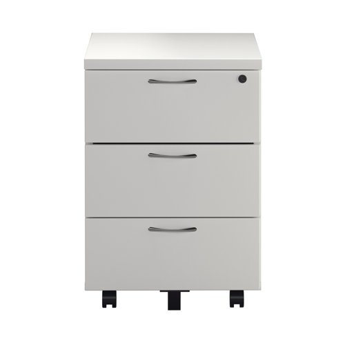 Designed to complement both Jemini and Arista desking, this 3 Drawer Mobile Pedestal can be used under desks or independently. The pedestal features 3 shallow box drawers for stationery, books or other office accessories and supplies. Mounted on four swivel castors, it can be manoeuvred easily for flexible use. Finished in an eye-catching white, the pedestal measures W434 x D580 x H595mm.