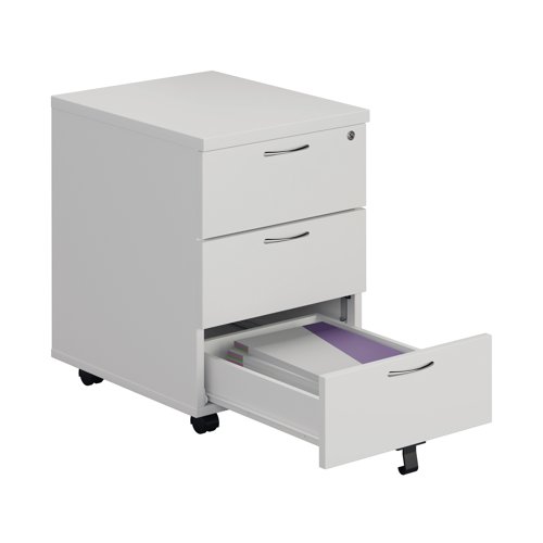 Jemini 3 Drawer Mobile Pedestal 400x500x595mm White KF74148 - VOW - KF74148 - McArdle Computer and Office Supplies