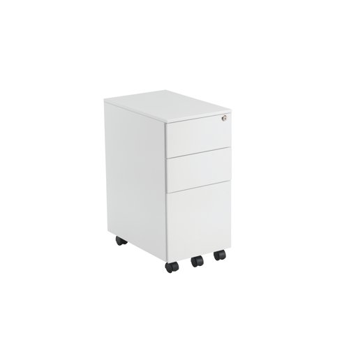Jemini 3 Drawer Mobile Pedestal Slimline Steel 300x470x615mm White KF74158 - VOW - KF74158 - McArdle Computer and Office Supplies