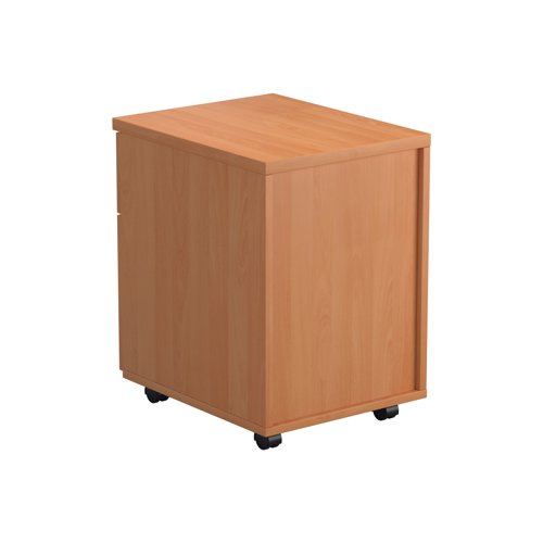 Finished in Beech, this Jemini mobile pedestal features 2 drawers consisting of 1 box drawer and 1 foolscap size filing drawer. Designed for use under desks or for use independently, the pedestal measures W404 x D500 x H595mm with a desktop depth of 25mm.