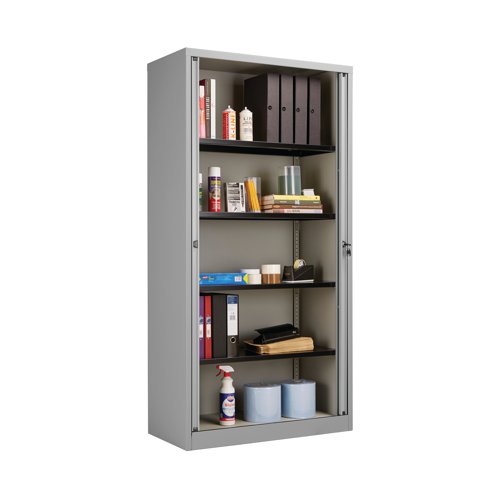 Jemini Tambour Unit 1000x475x1970mm Grey Shelves Not Included KF74774 VOW