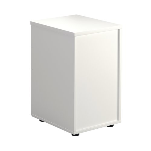 This 3-drawer under desk pedestal is suitable for both domestic and commercial use and contains accuride runners for smooth operation of drawers, and an anti-tilt mechanism for security. Fully lockable, and with wooden inners, this pedestal features a high-quality white finish. Dimensions: W404 x D500 x H690mm.