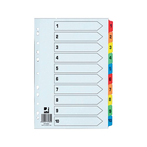 Q-Connect 1-10 Index Extra Wide Reinforced Multi-Colour Tabs KF76984