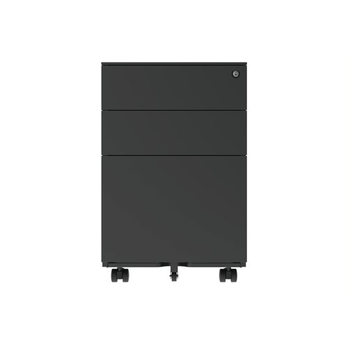 Astin 3 Drawer Mobile Under Desk Steel Pedestal 480x580x610mm Black KF77750 - KF77750
