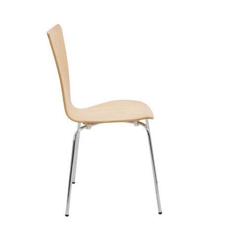 This stylish and elegant wooden chair with chrome legs is the perfect contemporary addition to any office break area or canteen. A smooth, moulded seat offers great stability, as well as comfort for up to 5 hours. The chrome frame offers fantastic support and durability.