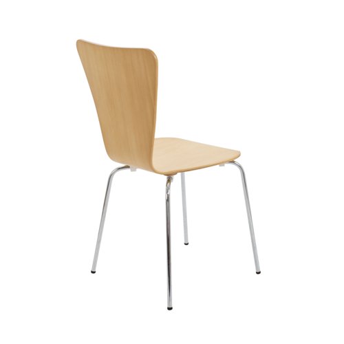 KF78109 | This stylish and elegant wooden chair with chrome legs is the perfect contemporary addition to any office break area or canteen. A smooth, moulded seat offers great stability, as well as comfort for up to 5 hours. The chrome frame offers fantastic support and durability.