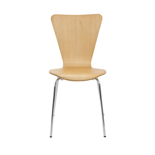 This stylish and elegant wooden chair with chrome legs is the perfect contemporary addition to any office break area or canteen. A smooth, moulded seat offers great stability, as well as comfort for up to 5 hours. The chrome frame offers fantastic support and durability.