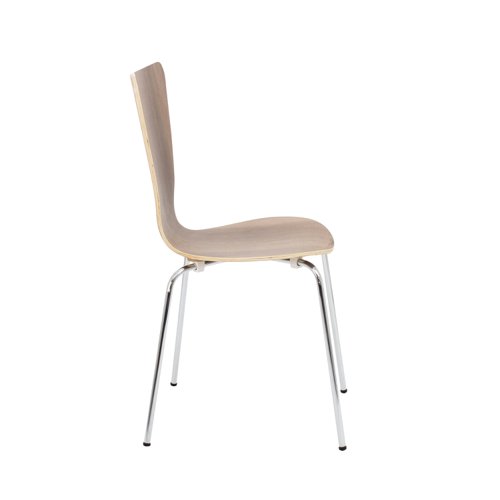 KF78110 | This stylish and elegant wooden chair with chrome legs is the perfect contemporary addition to any office break area or canteen. A smooth, moulded seat offers great stability, as well as comfort for up to 5 hours. The chrome frame offers fantastic support and durability.