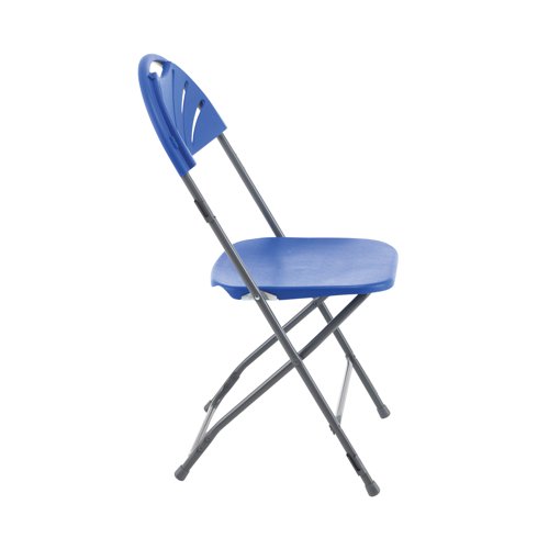 Durable, lightweight folding chair ideal for internal use in assemblies, exhibitions and other events. The seat has an integrated linking strip and folds for easy compact storage. Measuring 445x460x870mm, this pack contains 1 chair in blue.