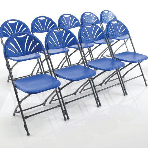 KF78658 | Durable, lightweight folding chair ideal for internal use in assemblies, exhibitions and other events. The seat has an integrated linking strip and folds for easy compact storage. Measuring 445x460x870mm, this pack contains 1 chair in blue.