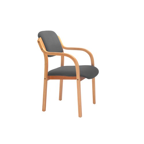 This chair is a great addition to any reception area; combining comfort, style and reliability. The chair has a stylish wooden frame with integrated armrests and is stackable up to 4 high for convenient storage. The padded seat and back are upholstered in charcoal pyra fabric and the chair complements other furniture from the Jemini Reception Seating range.