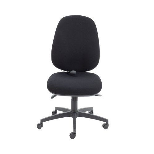 Comfortable radial back posture task chair, ideal for lower back and lumbar support. Fitted with asynchro mechanism with tilt tension control, adjustable lumbar and seat slide. Shown with optional height adjustable arm.