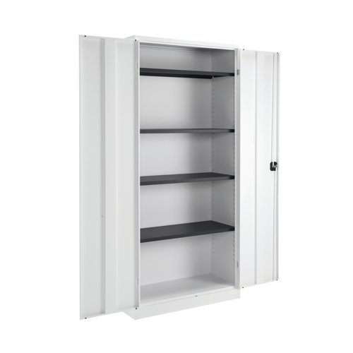 KF78757 | With a fully welded construction and lockable, reinforced doors, these stationery cupboards are ideal for use in virtually any environment. Supplied in a tasteful white, the doors are wide opening for ease of access and have rubber stops for silent closing. Supplied with dual purpose shelves that are height adjustable at 36mm increments, have a weight capacity of 50kg, and are suitable for use with suspension files.