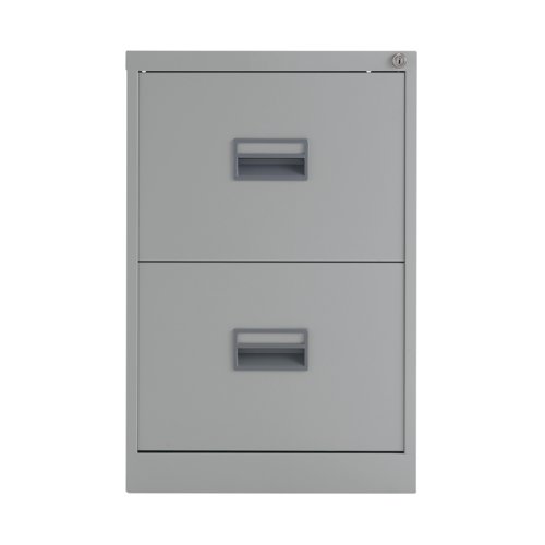 KF78764 | With drawers that are 100% extendable for full access to the contents, these 2 drawer filing cabinets have a fully welded construction and lockable doors for use in virtually any environment. Suitable for use with both A4 and Foolscap files, the unit also benefits from an anti-tilt system that only allows one drawer to be opened at a time and has plastic inset drawer handles incorporating a card holder for easy identification and labelling. Each drawer has a weight capacity of 40kg.