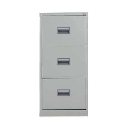 KF78768 | With drawers that are 100% extendable for full access to the contents, these 3 drawer filing cabinets have a fully welded construction and lockable doors for use in virtually any environment. Suitable for use with both A4 and Foolscap files, the unit also benefits from an anti-tilt system that only allows one drawer to be opened at a time and has plastic inset drawer handles incorporating a card holder for easy identification and labelling. Each drawer has a weight capacity of 40kg.