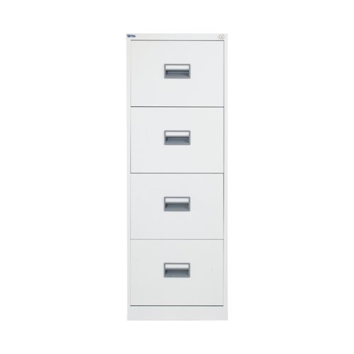 KF78773 | With drawers that are 100% extendable for full access to the contents, these 4 drawer filing cabinets have a fully welded construction and lockable doors for use in virtually any environment. Suitable for use with both A4 and Foolscap files, the unit also benefits from an anti-tilt system that only allows one drawer to be opened at a time and has plastic inset drawer handles incorporating a card holder for easy identification and labelling. Each drawer has a weight capacity of 40kg. Contents not included.