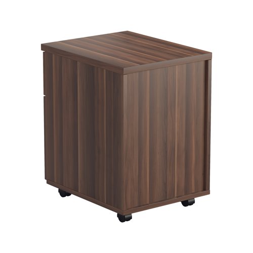 Offering a convenient and flexible place to store documents, papers and stationery, this walnut-finish mobile pedestal fits under your desk, or can be used independently to suit your needs. The pedestal features 1 box drawer and 1 filing drawer suitable for foolscap suspension filing. This pedestal measures W404xD500xH595mm and is mobile on castors.