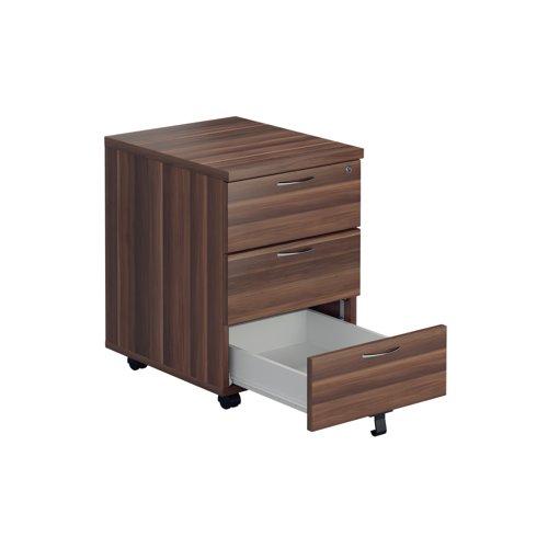 Jemini 3 Drawer Mobile Pedestal 400x500x595mm Walnut KF78944 - VOW - KF78944 - McArdle Computer and Office Supplies