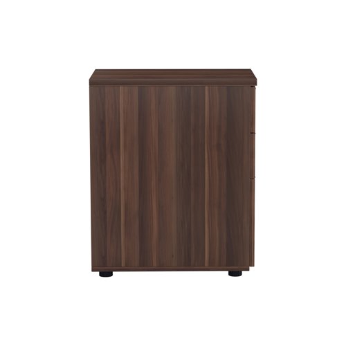 Offering a convenient and flexible place to store documents, papers and stationery, this walnut-finish desk high pedestal can fit conveniently next to your desk to provide additional work space. The pedestal features 2 box drawers and 1 filing drawer suitable for foolscap suspension filing. This pedestal measures W404xD600xH730mm and can be placed beside the 600mm end of a radial desk.