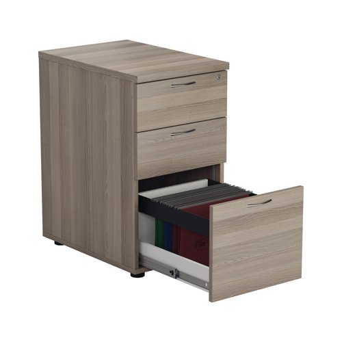 Jemini 3 Drawer Desk High Pedestal 404x600x730mm Grey Oak KF78949 VOW
