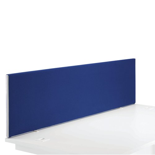 Provide privacy and reduce noise levels between desks with this Jemini Mounted Desk Screen. In a simple blue, the screen is upholstered with Elfin flame retardant fabric with a protective up VA edge trim. This screen measures W1600 x D28 x H400mm and comes with a pair of standard desk clamps.