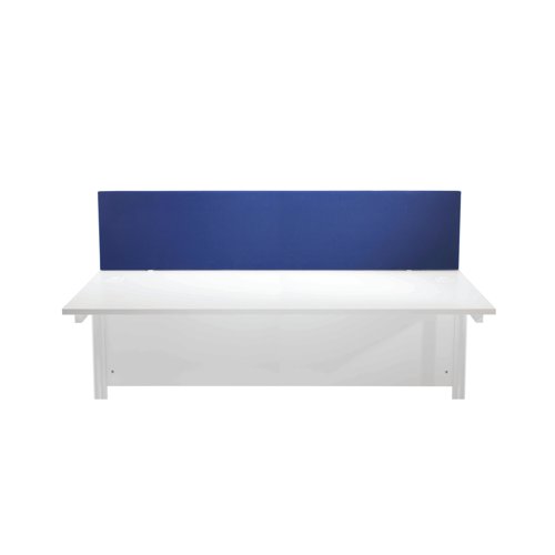 Provide privacy and reduce noise levels between desks with this Jemini Mounted Desk Screen. In a simple blue, the screen is upholstered with Elfin flame retardant fabric with a protective up VA edge trim. This screen measures W1800 x D28 x H400mm and comes with a pair of standard desk clamps.