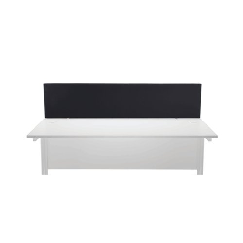 Provide privacy and reduce noise levels between desks with this Jemini Mounted Desk Screen. In a simple black, the screen is upholstered with Elfin flame retardant fabric with a protective up VA edge trim. This screen measures W1800 x D28 x H400mm and comes with a pair of standard desk clamps.