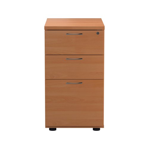 Suitable for use with the 600mm deep desking and radial desks, this 3 drawer desk high pedestal includes 2 box drawers and 1 foolscap size filing drawer. The box drawers will take A4 files. Measuring W404 x D600 x H730mm with a 25mm desktop the pedestal is finished in Beech.