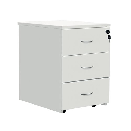 Serrion Eco 18 3 Drawer Mobile Pedestal 434x580x525mm White KF79826 - VOW - KF79826 - McArdle Computer and Office Supplies