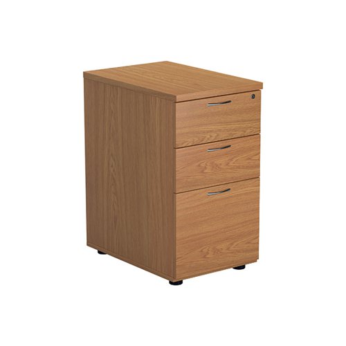 Suitable for use with the 600mm deep desking and radial desks, this 3 drawer desk high pedestal includes 2 box drawers and 1 foolscap size filing drawer. The box drawers will take A4 files. Measuring W404 x D600 x H730mm with a 25mm desktop the pedestal is finished in Nova Oak.