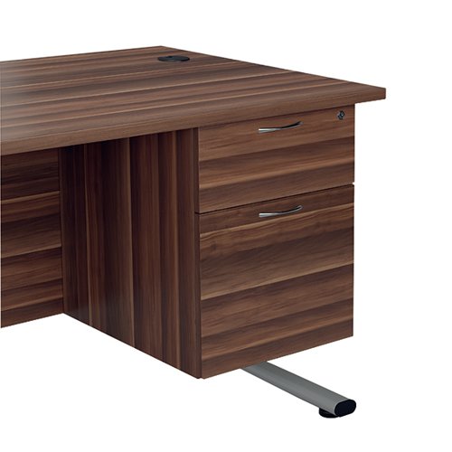 Finished in Dark Walnut, the Jemini fixed pedestal features 2 drawers including 1 box drawer and 1 foolscap size filing drawer. The box drawer will take A4 files. Measuring W400 x D500 x H495mm with a 25mm desktop, this Jemini fixed pedestal is designed for use with single upright desks, making an ideal storage solution.