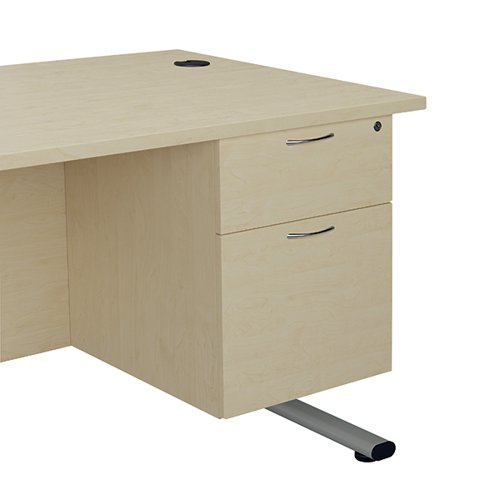 Finished in Maple, the Jemini fixed pedestal features 2 drawers including 1 box drawer and 1 foolscap size filing drawer. The box drawer will take A4 files. Measuring W400 x D500 x H495mm with a 25mm desktop, this Jemini fixed pedestal is designed for use with single upright desks, making an ideal storage solution.