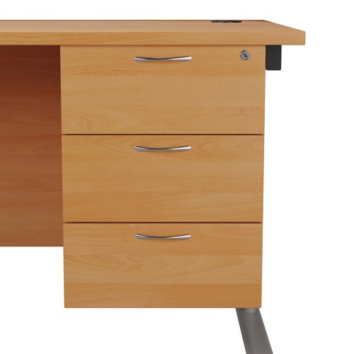 Finished in Beech, the Jemini fixed pedestal features 3 drawers which will take A4 files. Measuring W400 x D500 x H495mm with a 25mm desktop, this Jemini fixed pedestal is designed for use with single upright desks, making an ideal storage solution.