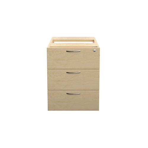 Finished in Maple, the Jemini fixed pedestal features 3 drawers which will take A4 files. Measuring W400 x D500 x H495mm with a 25mm desktop, this Jemini fixed pedestal is designed for use with single upright desks, making an ideal storage solution.