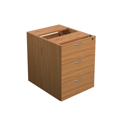 Finished in Nova Oak, the Jemini fixed pedestal features 3 drawers which will take A4 files. Measuring W400 x D500 x H495mm with a 25mm desktop, this Jemini fixed pedestal is designed for use with single upright desks, making an ideal storage solution.
