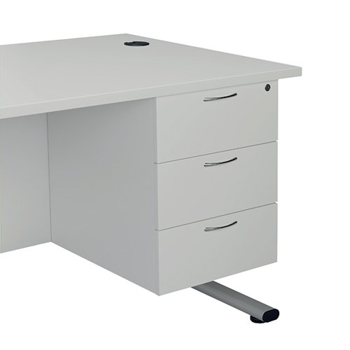 Finished in White, the Jemini fixed pedestal features 3 drawers which will take A4 files. Measuring W400 x D500 x H495mm with a 25mm desktop, this Jemini fixed pedestal is designed for use with single upright desks, making an ideal storage solution.