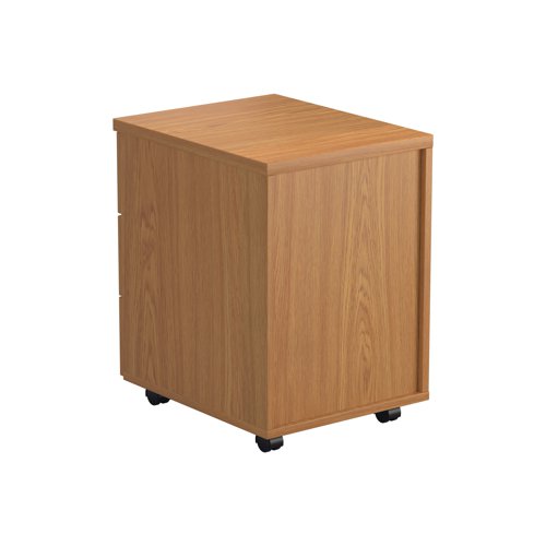 Finished in Nova Oak, this Jemini mobile pedestal features 3 box drawers which will take A4 files. Designed for use under desks or for use independently, the pedestal measures W404 x D500 x H595mm with a desktop depth of 25mm.