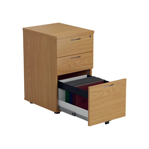 Offering a convenient and flexible place to store your documents, papers and stationery. This pedestal fits under your desk for easy access. The pedestal features 3 drawers.