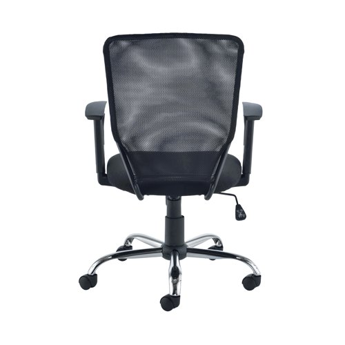 Perfect for use in home offices, this low back operator chair has a breathable mesh back with adjustable arms for comfort. It has a padded foam seat with a textured covering and a chrome base for style and stability.