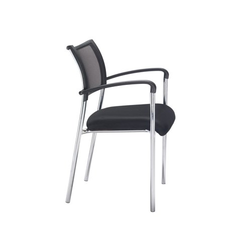 KF79891 | Ideal for conference seating, the Jemini Jupiter has a curved mesh back for comfort with a fabric seat. It has a fully welded chrome powder frame for increased strength and durability with plastic skid feet that keep the chair stable and avoid floor marking.
