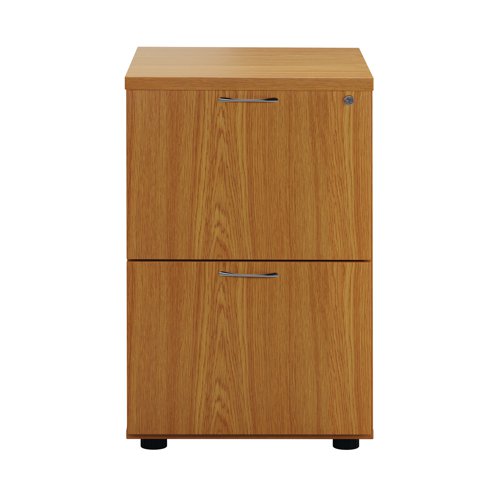 Designed for foolscap suspension files, this First 2 drawer filing cabinet features a robust frame with a contemporary Nova Oak finish and anti-tilt technology for secure filing. The 2 drawers are lockable for storing confidential files and have a capacity of 25kg each. This filing cabinet measures W465 x D600 x H730mm.