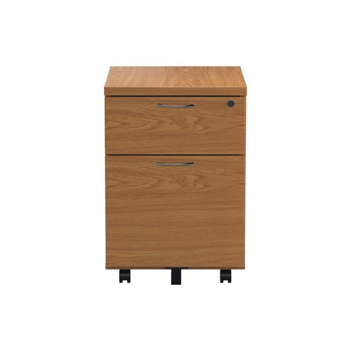Offering some handy under-desk storage, this pedestal is lockable for security. It combines one smaller drawer for stationery and essentials with one larger drawer for filing and documents. It is on wheel castors for easy manoeuvrability.