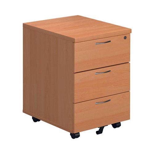 Offering some handy under-desk storage, this pedestal is lockable for security. It combines two smaller drawers for stationery and essentials with one larger drawer for filing and documents. It is on wheel castors for easy manoeuvrability.