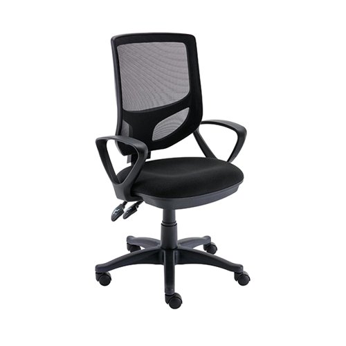 Astin Nesta Mesh Back Operator Chair has a modern design with a rounded back for lumbar and back support. The chair comes with fixed arms and two lever controls for seat height and tilt adjustments, ensuring personalised comfort. The chair has a reccommended usage tinme of up to 8 hours.